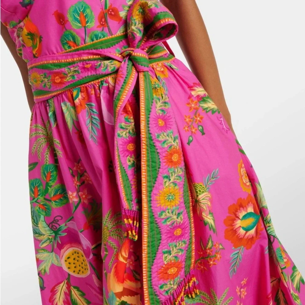 FARM Rio Pink Floral Printed Midi Dress with Green and Orange Accents - Picture 5 of 7